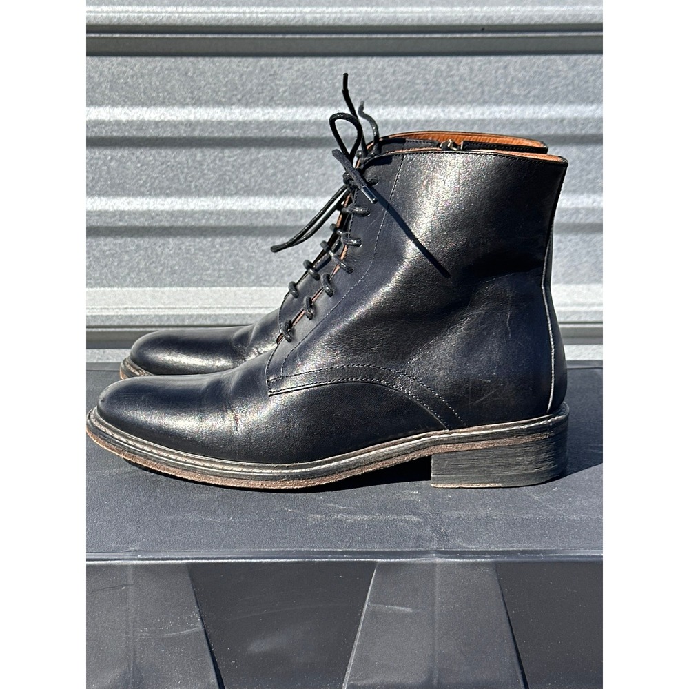 Anthology Paris Black Leather Lace Up Ankle Boots Side Zip EU 37 US 7 - Has Flaw